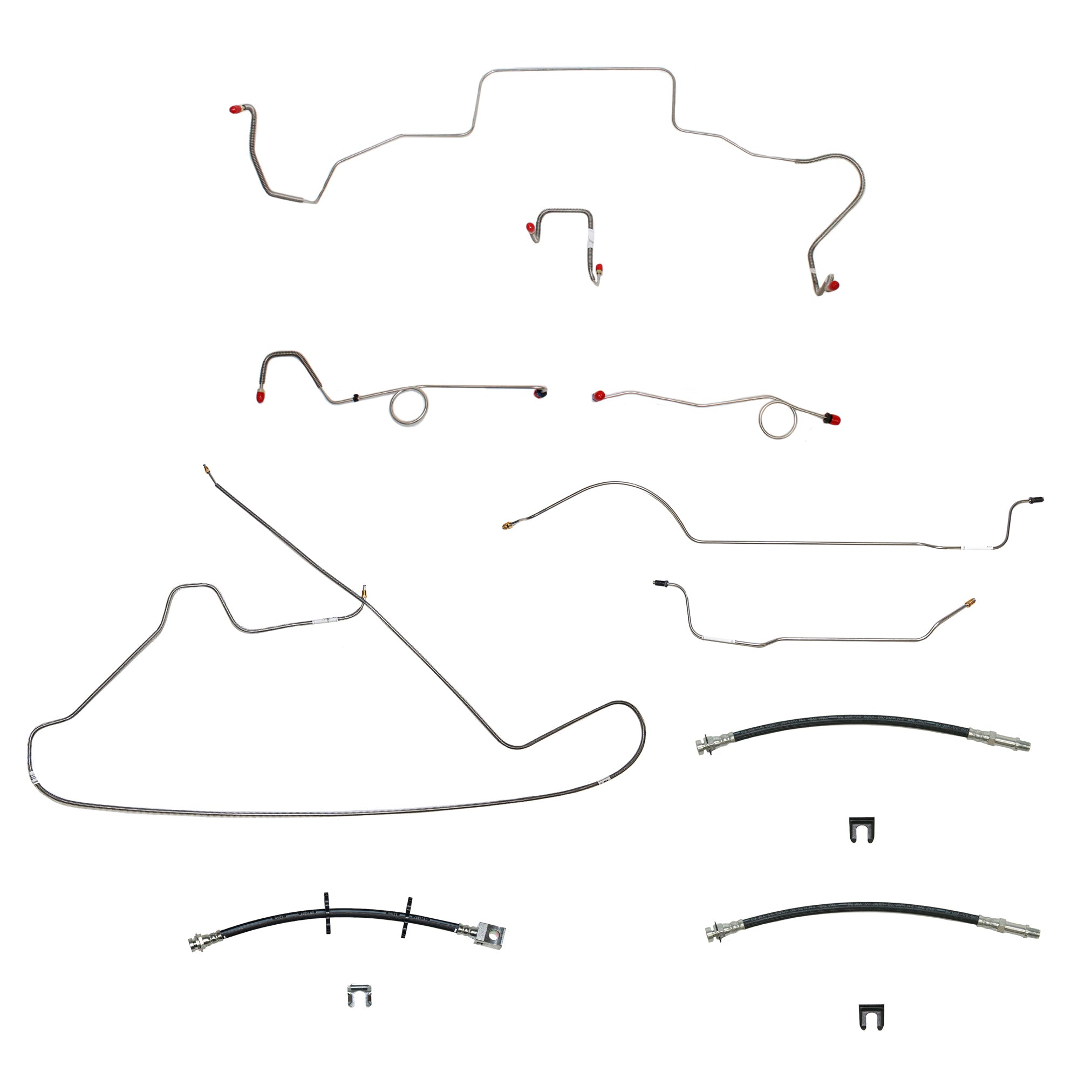 67 Mopar B-Body, Standard Drum Brakes, Right Front Clips under Column then rises 4.5'' Above Bell housing, 8 3/4 Axle; Complete Brake Line and Hose Kit; Stainless