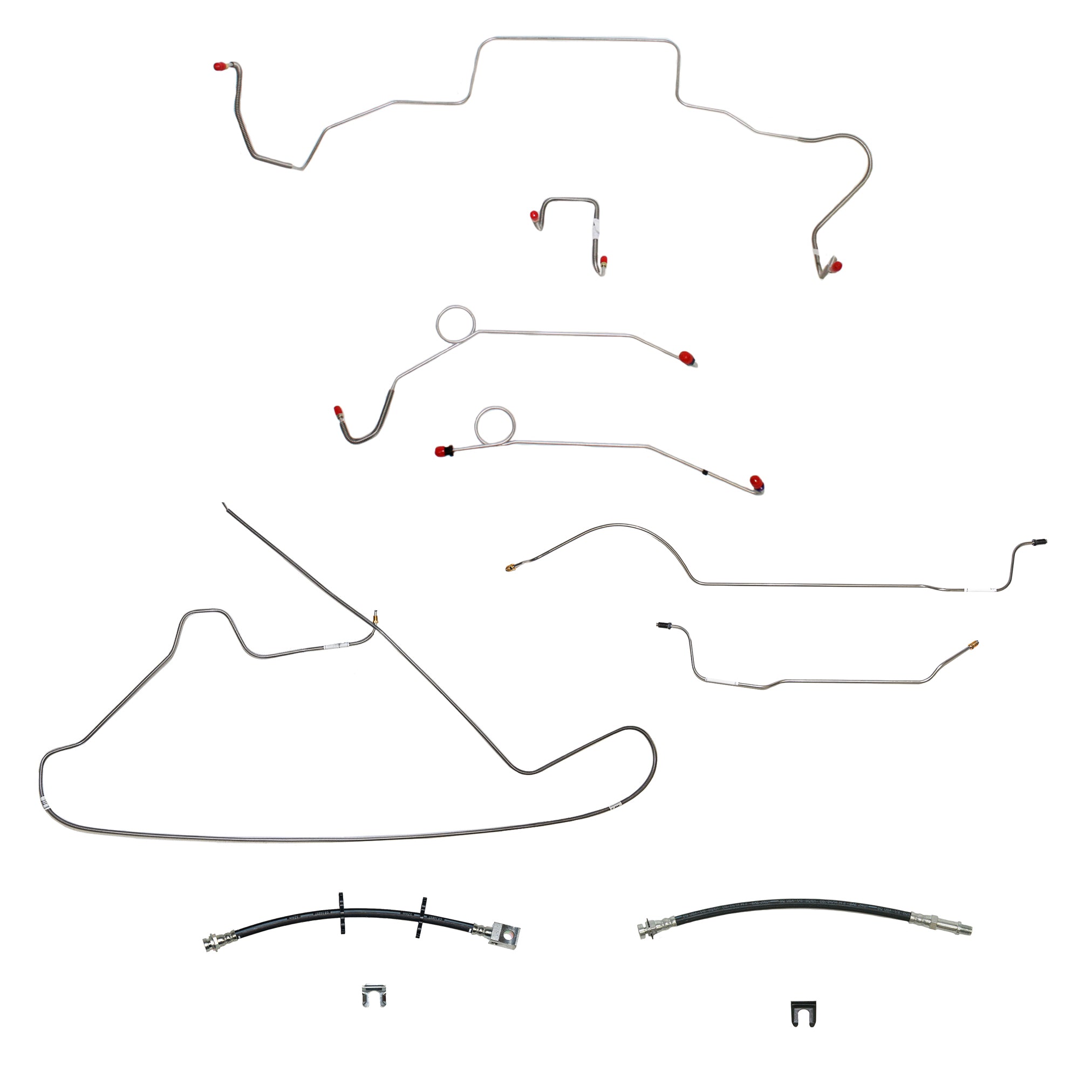 67 Mopar B-Body, Power Drum Brakes, Right Front Clips under Column then rises 4.5'' Above Bell housing, 8 3/4 Axle; Complete Brake Line and Hose Kit; Stainless