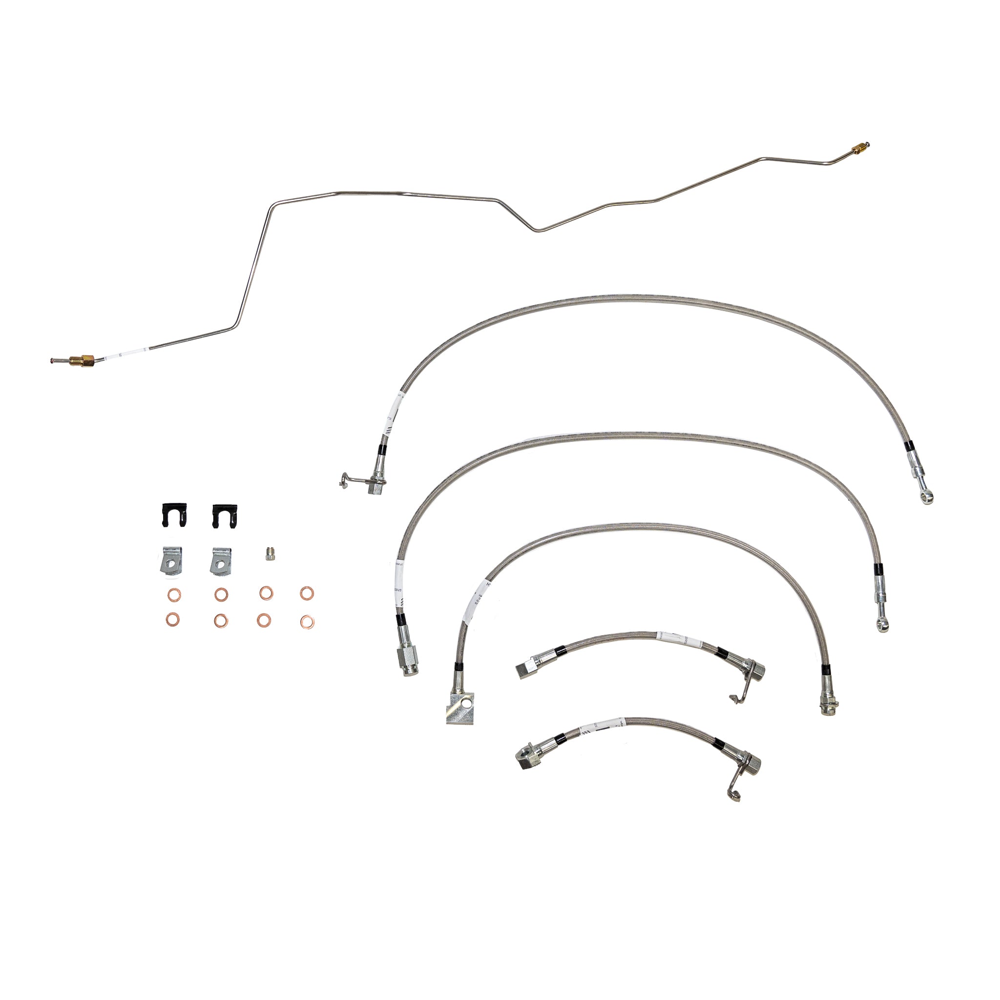 01-02 Dodge Ram 2500/3500 4wd w/ Rear Disc and Automatic Trans; Complete Brake Hose Kit, 5pcs; Braided Stainless