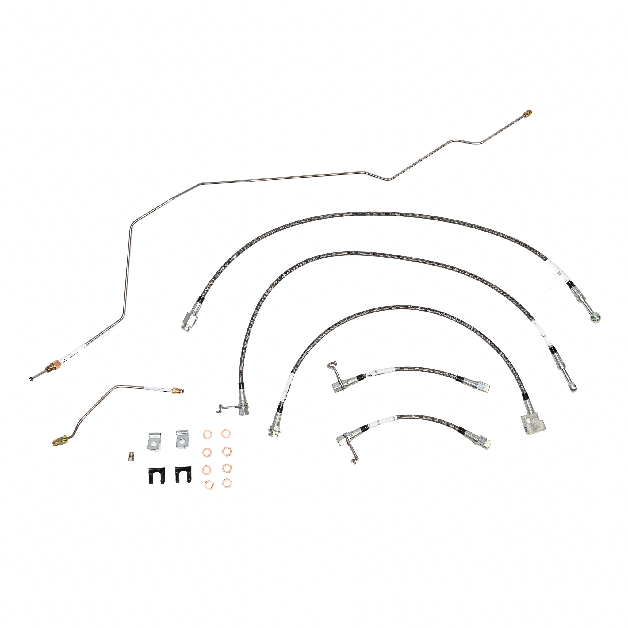 01-02 Dodge Ram 2500/3500 4wd w/ Rear Disc and Manual Trans; Complete Brake Hose Kit, 5pcs; Braided Stainless